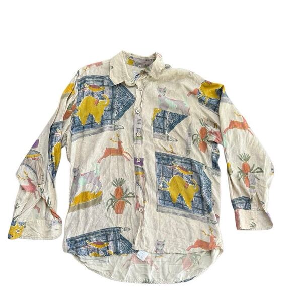 Retro Marcia Men's Multicolor Collared Long Sleeves Button Down Shirt Size M - Picture 1 of 4